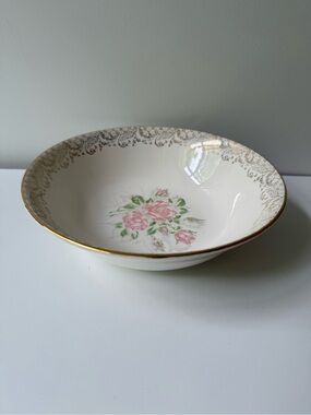 Tudor Pink Rose Floral Serving Bowl with Gold Trim